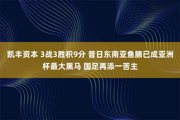 凯丰资本 3战3胜积9分 昔日东南亚鱼腩已成亚洲杯最大黑马 国足再添一苦主